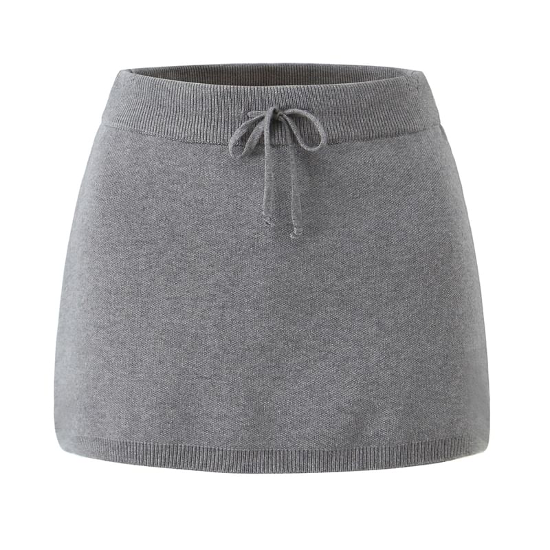 Crew Neck Ribbed Tank & Cardigan & Mini A-Line Skirt Set