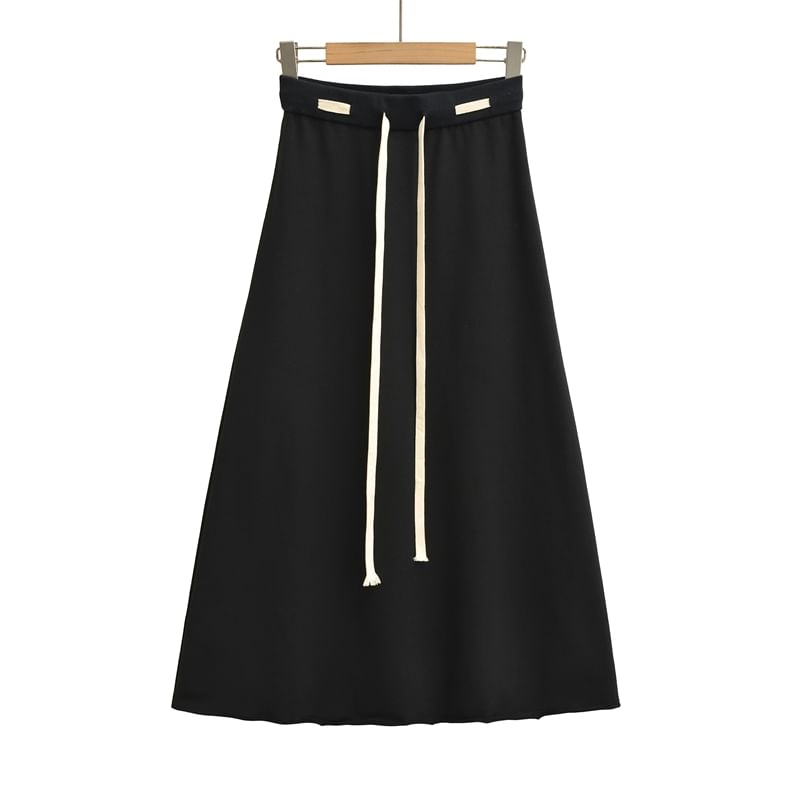 Solid Maxi A-Line Skirt with Drawstring Waist