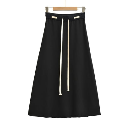 Solid Maxi A-Line Skirt with Drawstring Waist