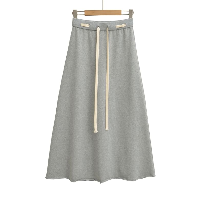 Solid Maxi A-Line Skirt with Drawstring Waist