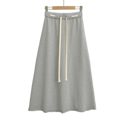 Solid Maxi A-Line Skirt with Drawstring Waist