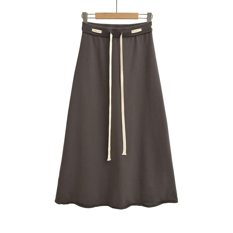 Solid Maxi A-Line Skirt with Drawstring Waist