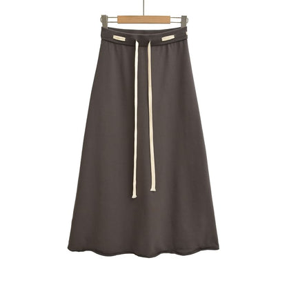 Solid Maxi A-Line Skirt with Drawstring Waist