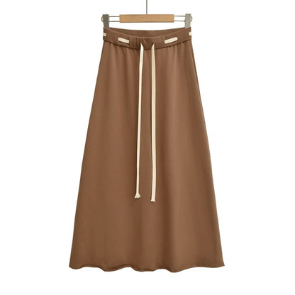 Solid Maxi A-Line Skirt with Drawstring Waist