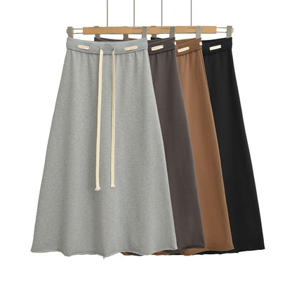Solid Maxi A-Line Skirt with Drawstring Waist
