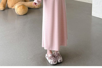 Round Neck Contrast Trim Cardigan & High Waist Midi Skirt Set