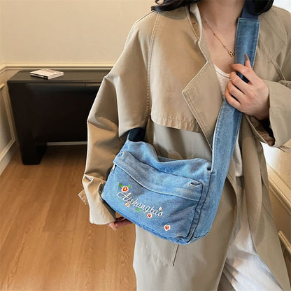 Washed Denim Shoulder Bag