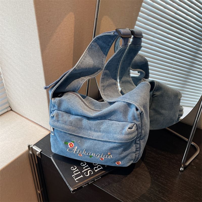 Washed Denim Shoulder Bag