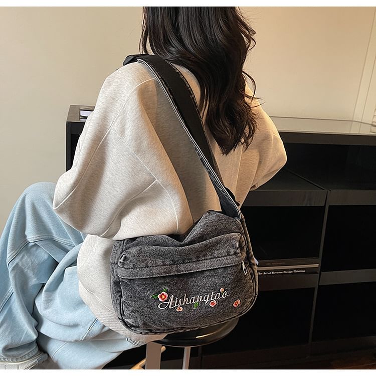 Washed Denim Shoulder Bag
