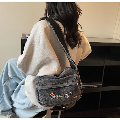 Washed Denim Shoulder Bag