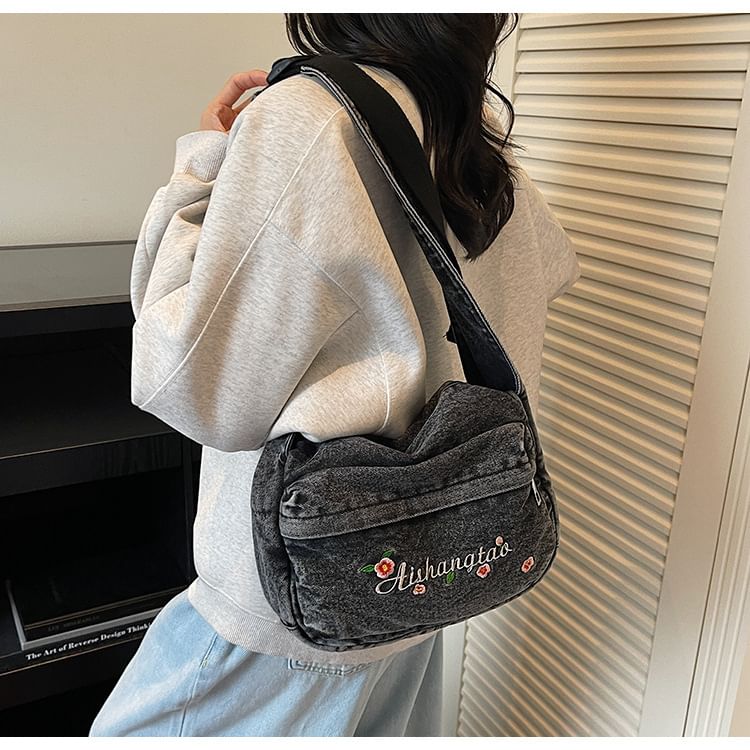 Washed Denim Shoulder Bag