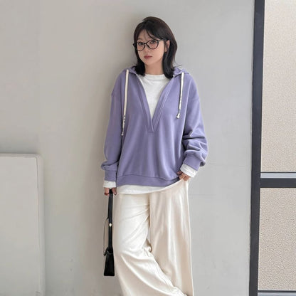 Two-Tone Drawstring Hoodie with Mock Two-Piece Design
