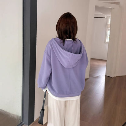 Two-Tone Drawstring Hoodie with Mock Two-Piece Design