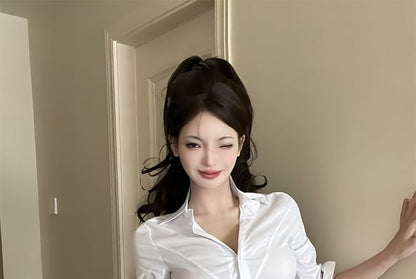 Long-Sleeve Crop Slim Fit Shirt & High Waist Mini Pencil Skirt Set