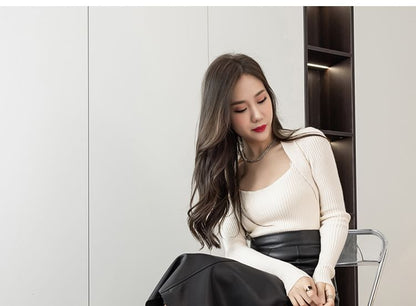 Faux Leather Midi A-Line Skirt
