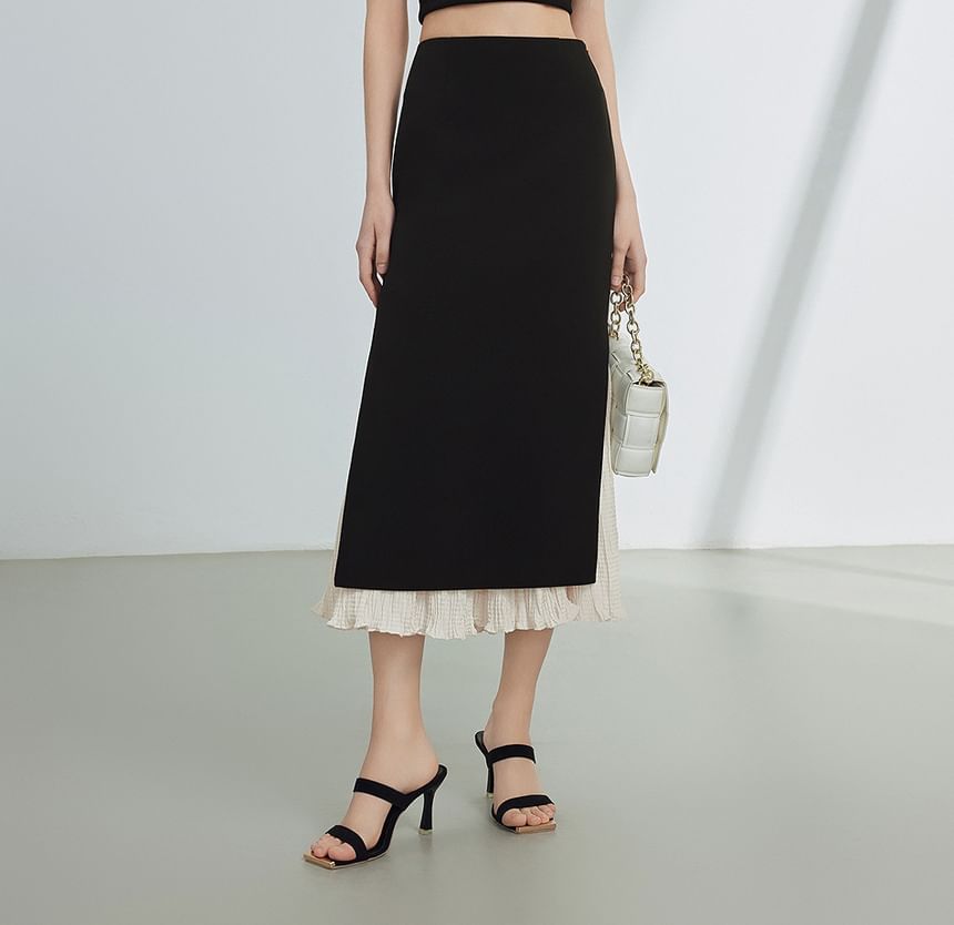 Two Tone Pencil Skirt - High Rise Midi