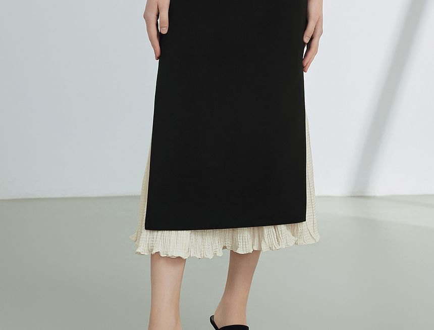 Two Tone Pencil Skirt - High Rise Midi