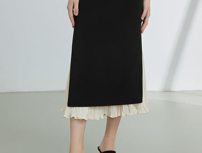 Two Tone Pencil Skirt - High Rise Midi