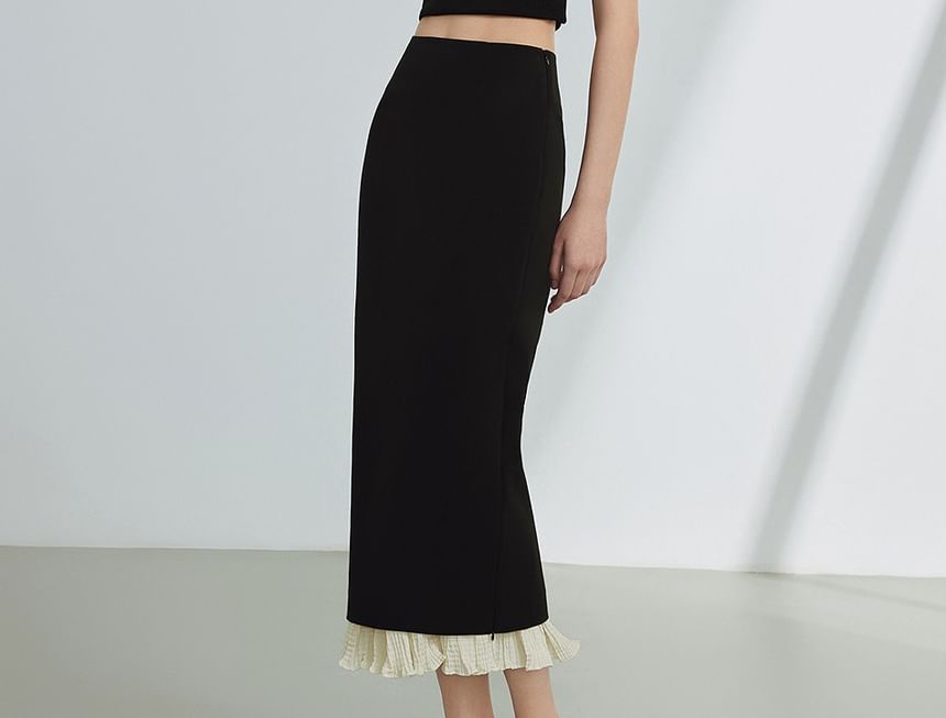 Two Tone Pencil Skirt - High Rise Midi