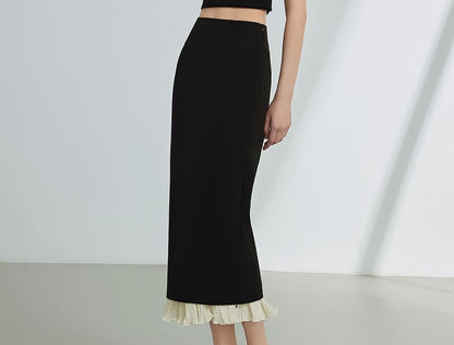 Two Tone Pencil Skirt - High Rise Midi