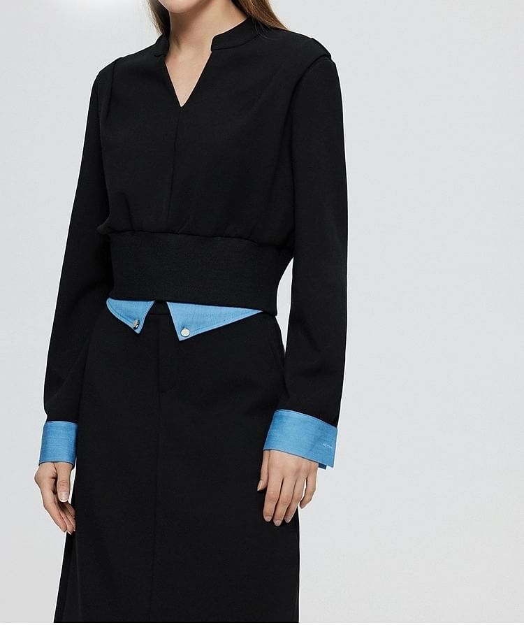 Two-Tone T-Shirt & Pencil Skirt Set - V-Neck, High Rise
