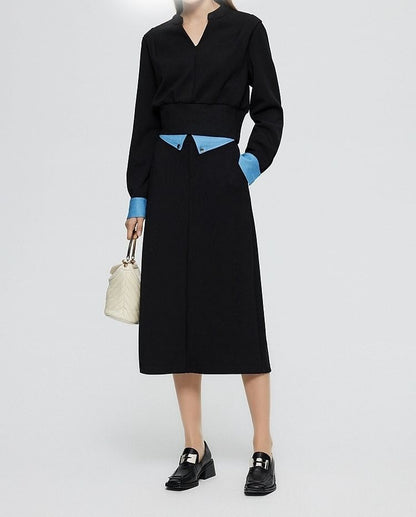 Two-Tone T-Shirt & Pencil Skirt Set - V-Neck, High Rise