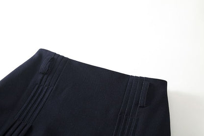 Denim Blazer & Pleated Skirt Set - Double-Breasted, High Waist