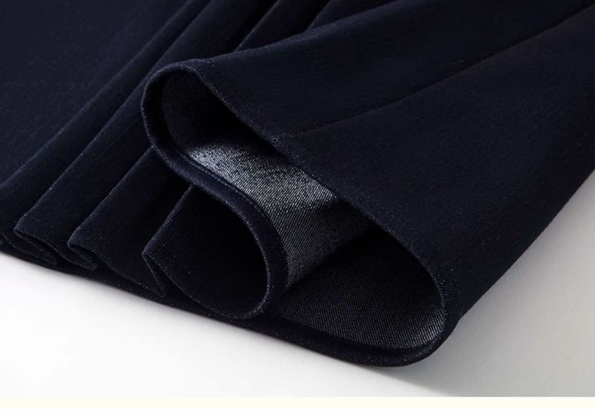 Denim Blazer & Pleated Skirt Set - Double-Breasted, High Waist