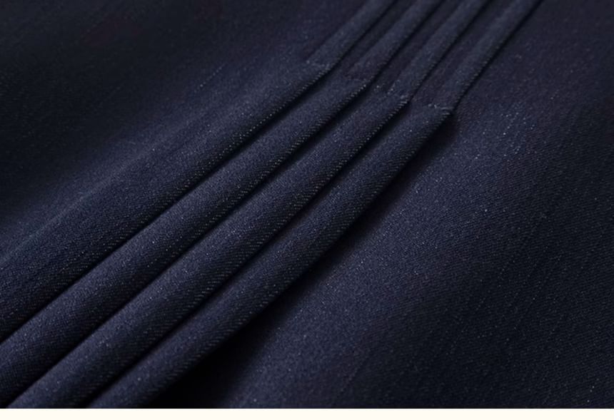 Denim Blazer & Pleated Skirt Set - Double-Breasted, High Waist