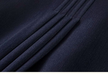 Denim Blazer & Pleated Skirt Set - Double-Breasted, High Waist
