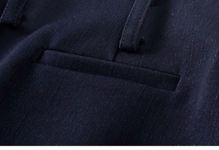 Denim Blazer & Pleated Skirt Set - Double-Breasted, High Waist