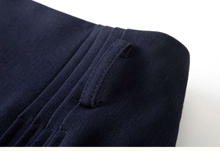 Denim Blazer & Pleated Skirt Set - Double-Breasted, High Waist