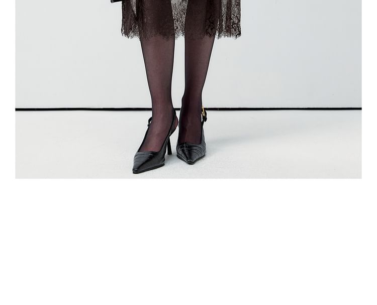 Lace Panel Faux Leather Midi Pencil Skirt