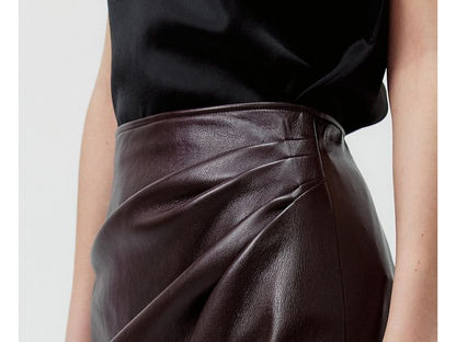 Lace Panel Faux Leather Midi Pencil Skirt