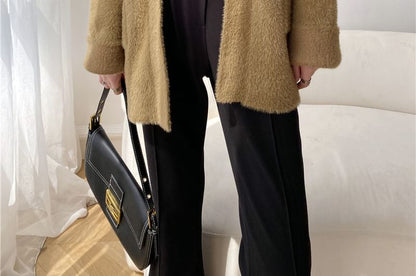 Plain Open Front Oversized Cardigan