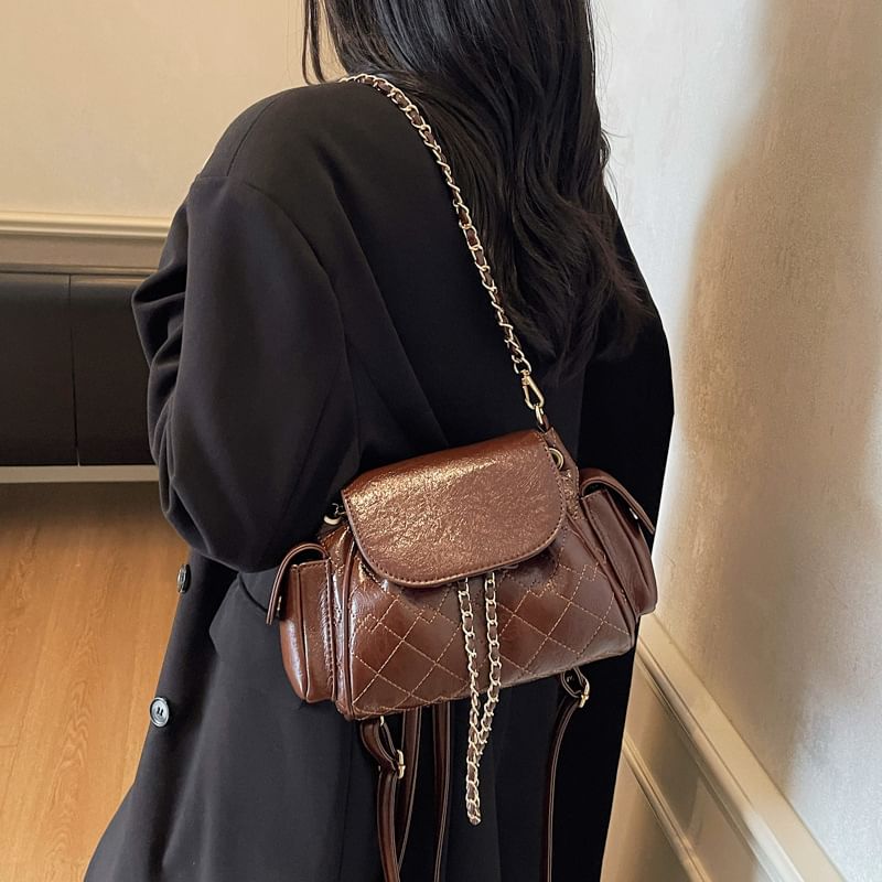 Quilted Flap Pocket Chain Backpack Shoulder Bag