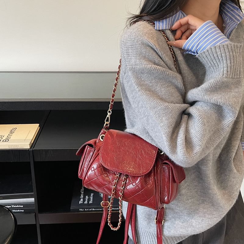 Quilted Flap Pocket Chain Backpack Shoulder Bag