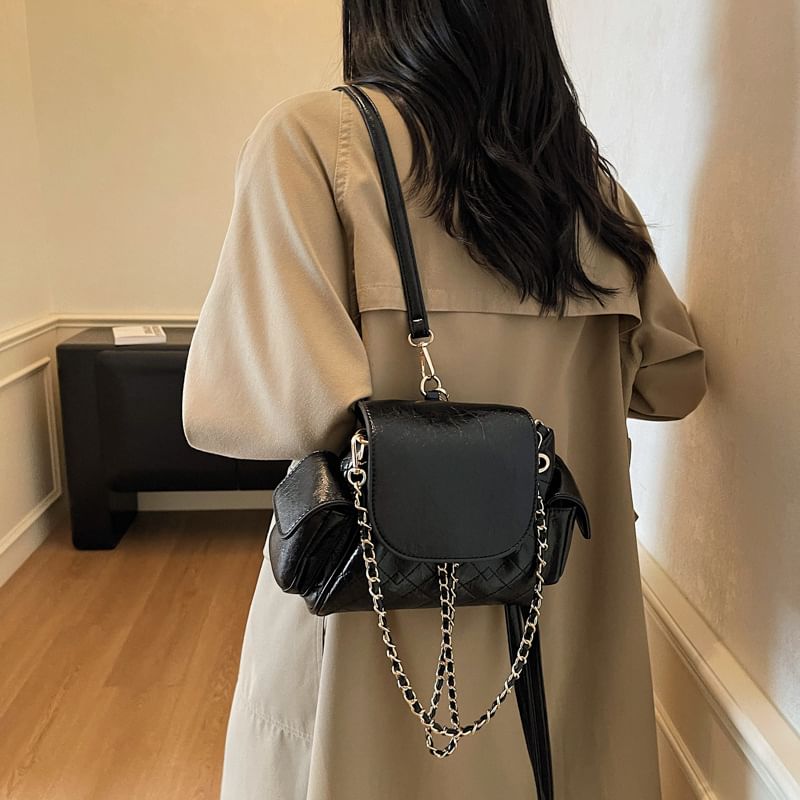 Quilted Flap Pocket Chain Backpack Shoulder Bag