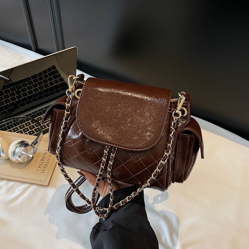 Quilted Flap Pocket Chain Backpack Shoulder Bag