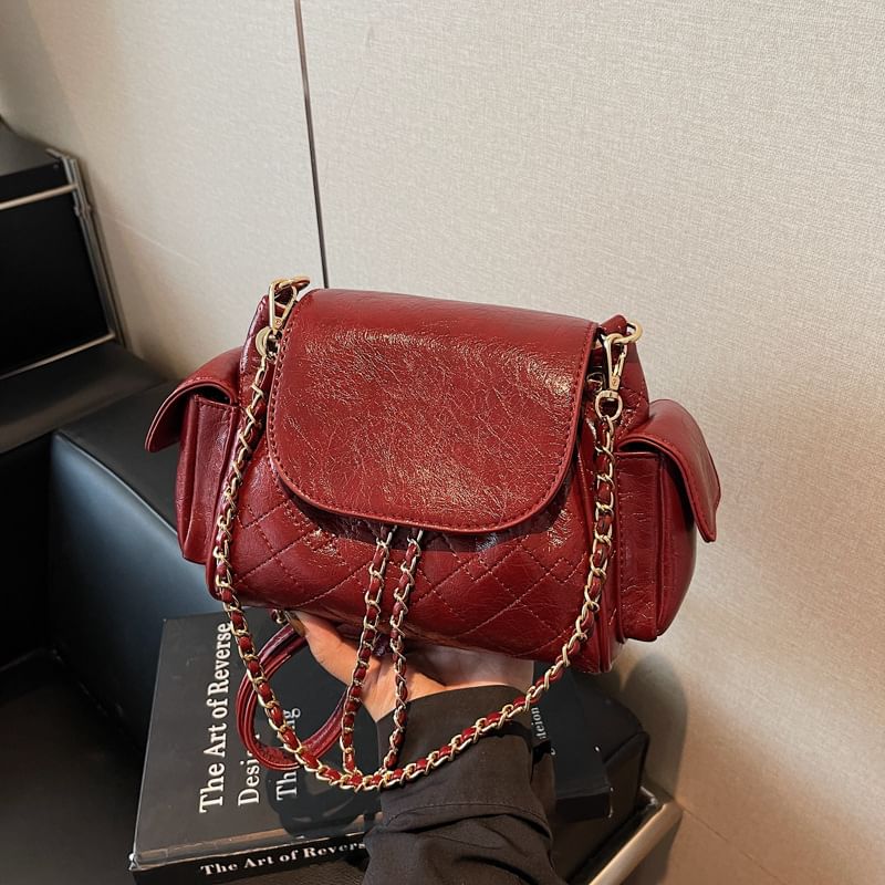 Quilted Flap Pocket Chain Backpack Shoulder Bag