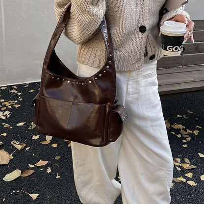 Studded Flap Pocket Shoulder Bag