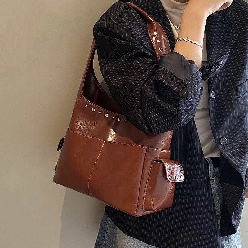 Studded Flap Pocket Shoulder Bag