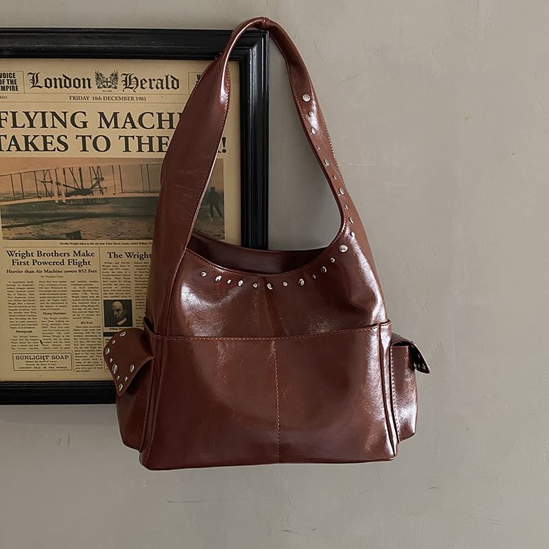Studded Flap Pocket Shoulder Bag