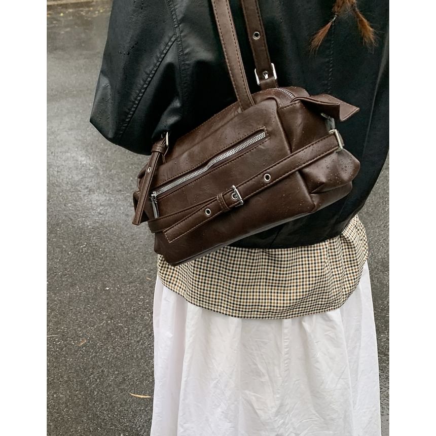 Belted Zip Flap Pocket Shoulder Bag