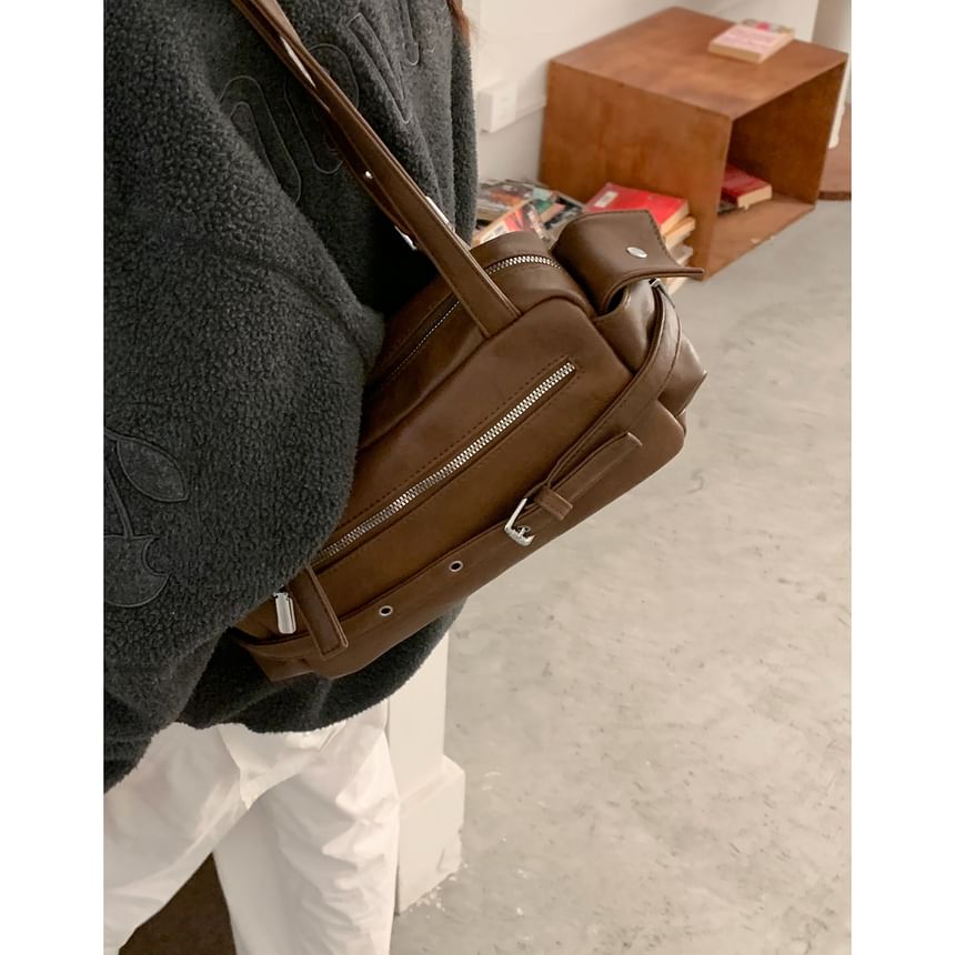 Belted Zip Flap Pocket Shoulder Bag