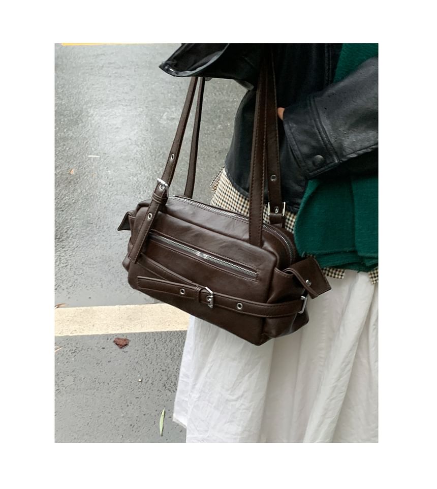 Belted Zip Flap Pocket Shoulder Bag