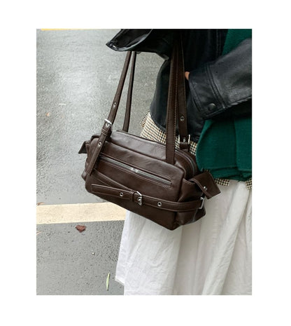 Belted Zip Flap Pocket Shoulder Bag