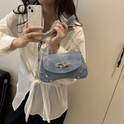 Studded Faux Leather Flap Shoulder Bag