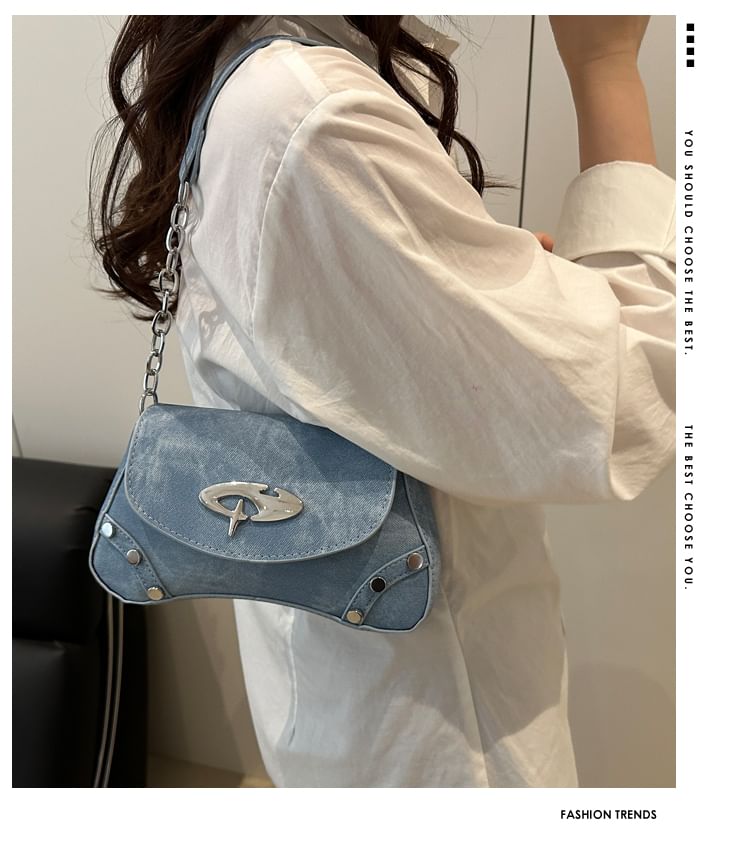 Studded Faux Leather Flap Shoulder Bag