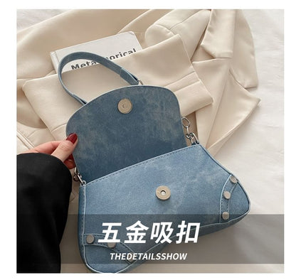 Studded Faux Leather Flap Shoulder Bag